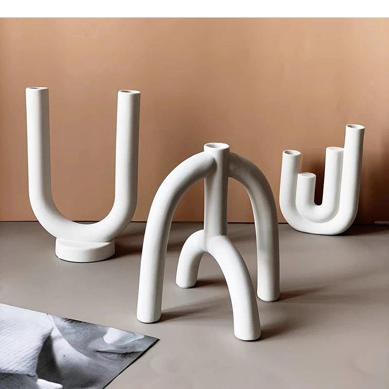 Pure White Geometric Ceramic Candle Holder
