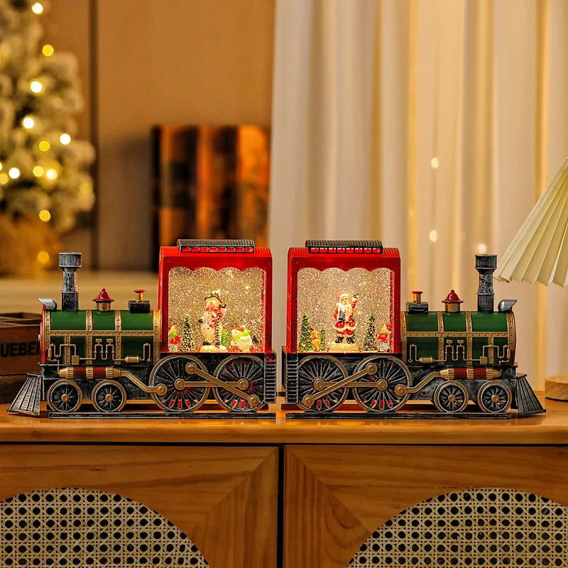 Christmas Train Ornaments Christmas Eve Decoration Lighting Train Box Crystal Ball Home Table Decoration