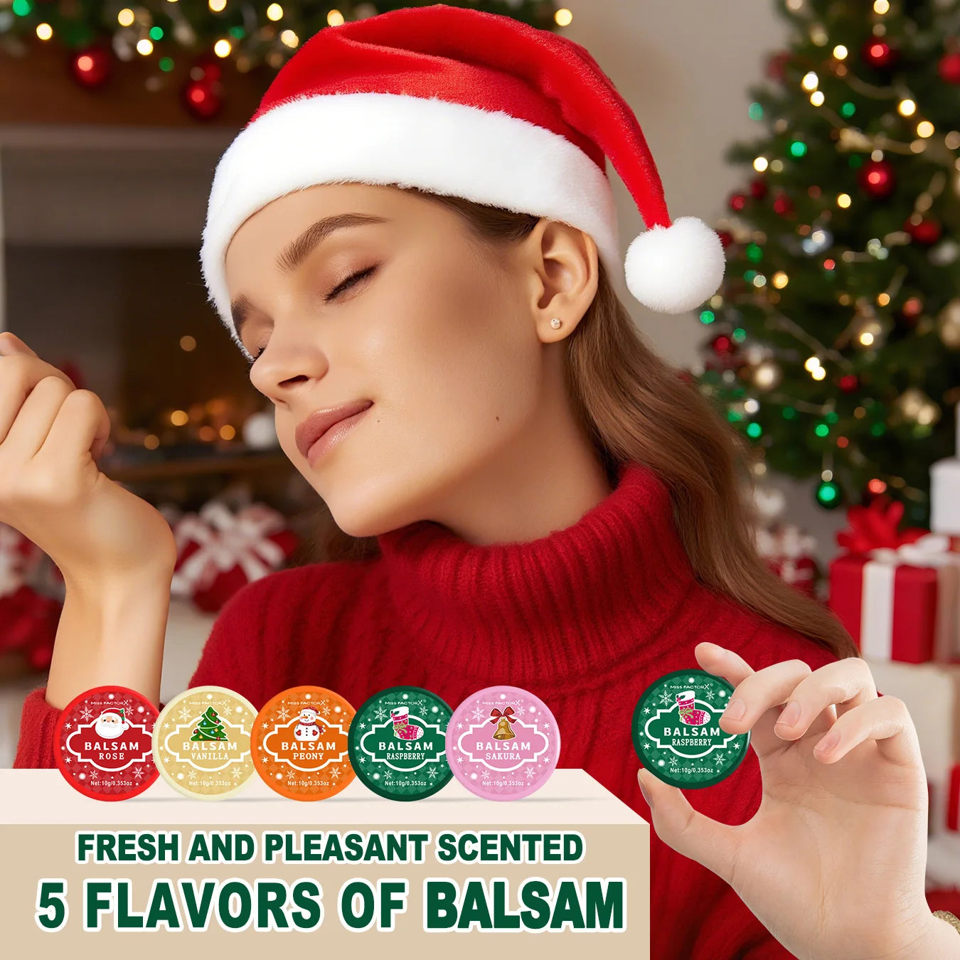 Christmas assembly gift set | 20 sets, including balm, hand cream, lipstick, red gauze bag, Christmas tree and thank you card