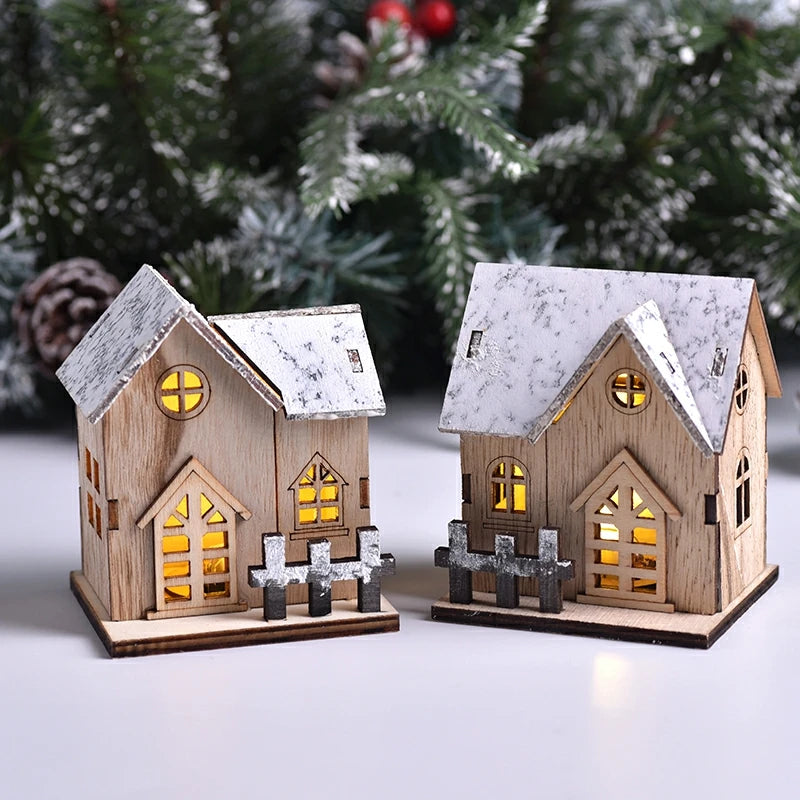 Christmas LED Light Wooden House Decorations