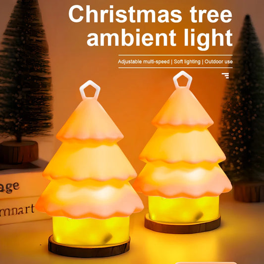 Christmas LED Tree Lamp Silicone Sleep Lamp Lighted with 10M Storable String Light 1800mAh USB-Rechargeable with Hook for Kids