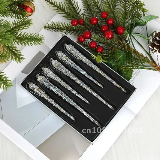 Christmas ornaments, Set clear glass, ice strip decorations