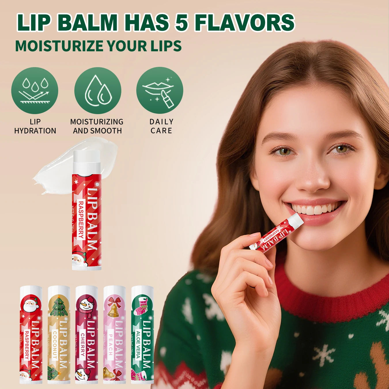 Christmas assembly gift set | 20 sets, including balm, hand cream, lipstick, red gauze bag, Christmas tree and thank you card