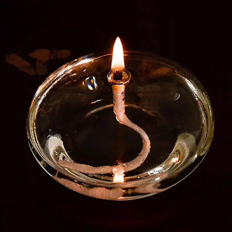 Hand Crafted Transparent Oil Lamp in a Glass Candle Holder | Ideal for a Rustic Christmas Dinner Decoration.