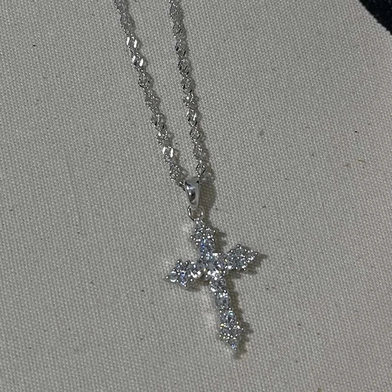 Shiny Crystal Zircon Cross Pendant Necklace