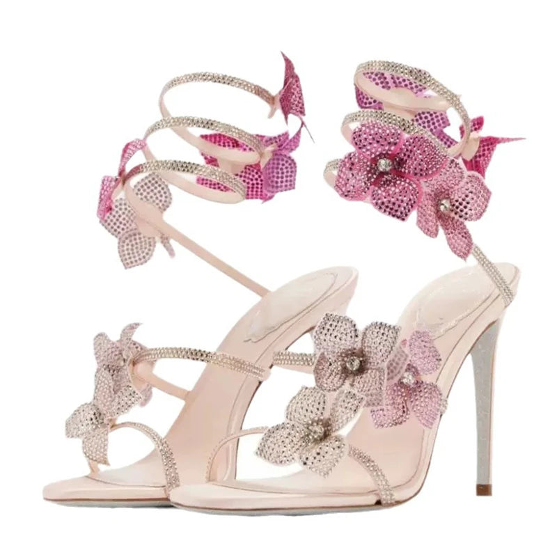 CRYSTAL Flower Thin High Heels