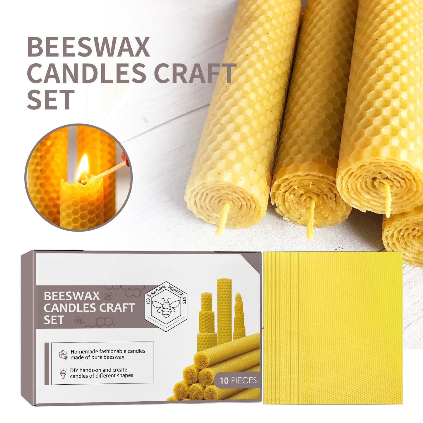 10pcs Natural Beeswax Candles Handmade | No Fragrance