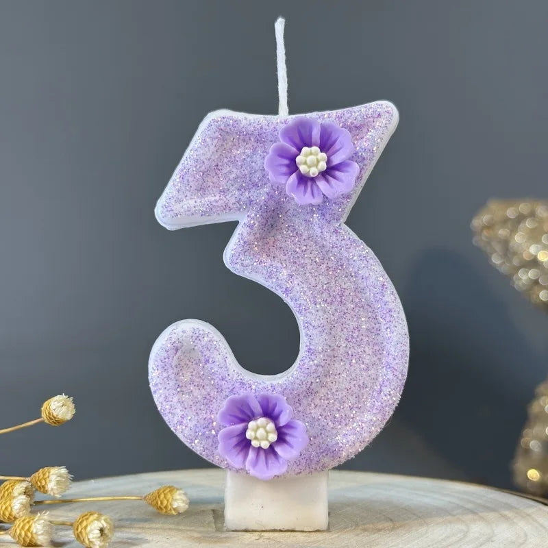 Purple Flowers Birthday Candles