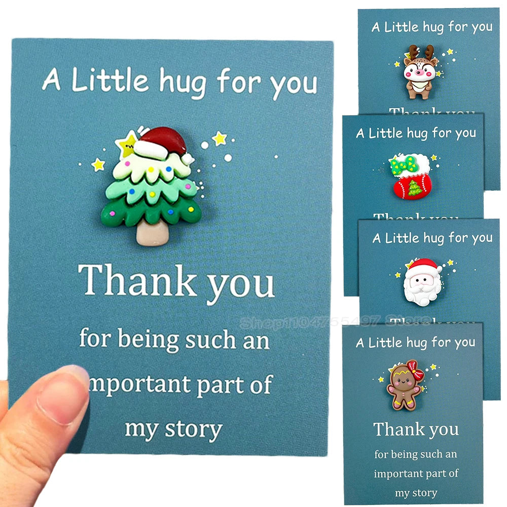 Christmas Thank You Card with Cute Resin Ornament Santa Claus, Snowman, Tree Ginger Man | Marry Christmas Greeting Cards Gift