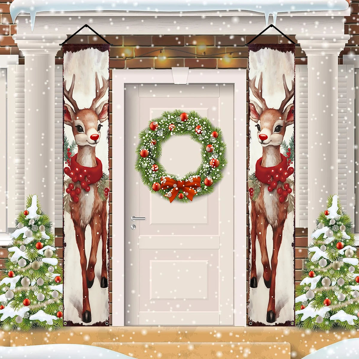 Christmas Santa Claus Snowman Door Couplet