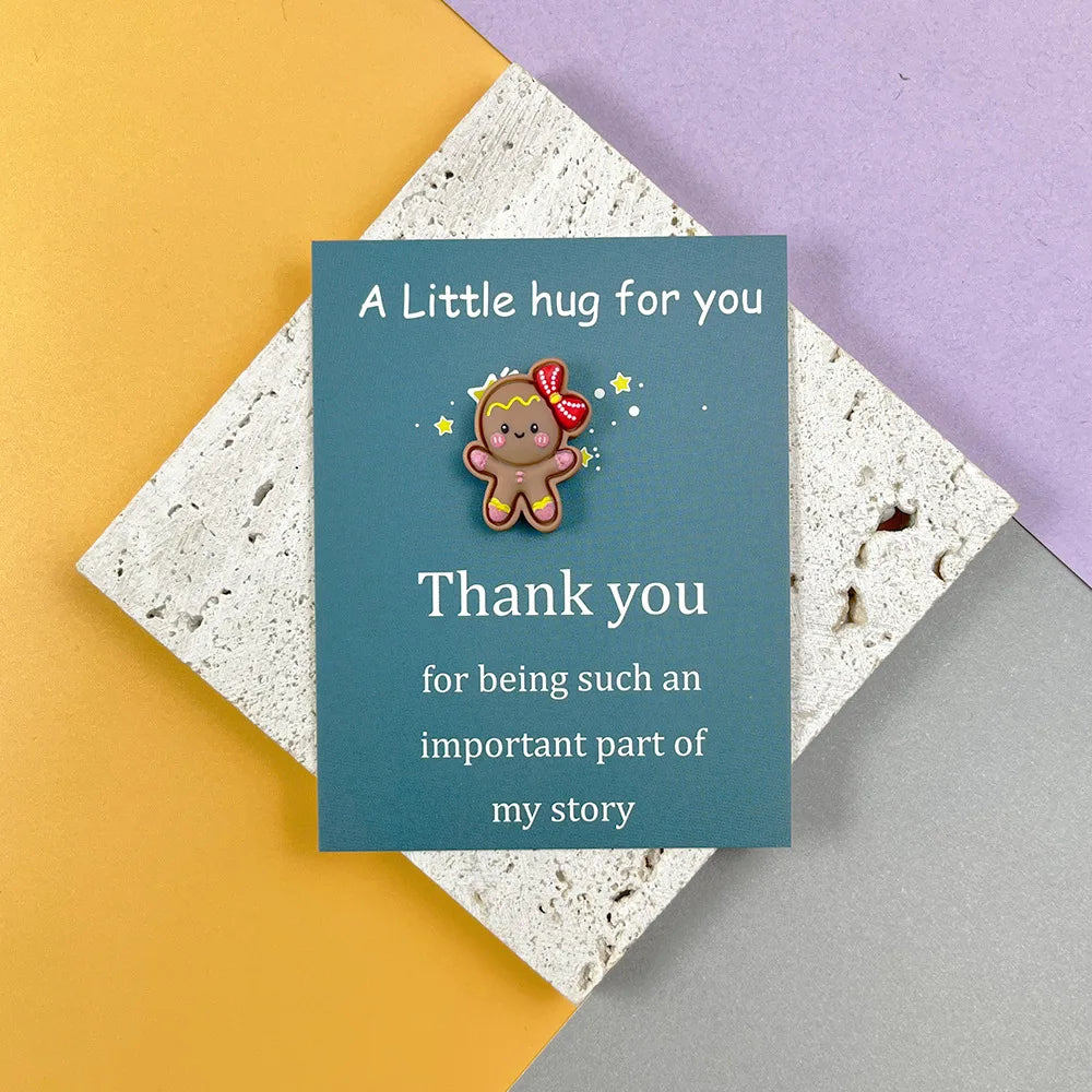 Christmas Thank You Card with Cute Resin Ornament Santa Claus, Snowman, Tree Ginger Man | Marry Christmas Greeting Cards Gift