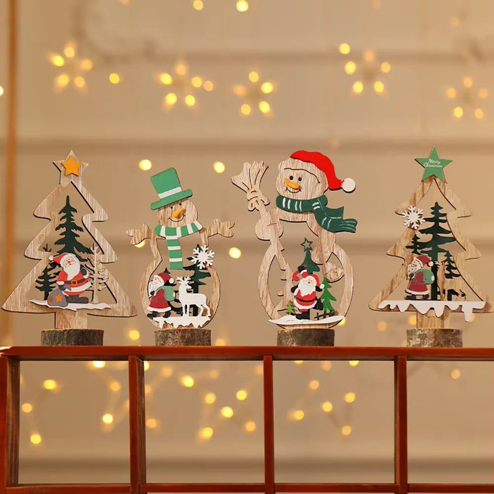 Christmas Decoration | DIY Wooden Crafts Creative Ornaments Santa Claus Snowman Reindeer Christmas Desktop Decoration Gifts