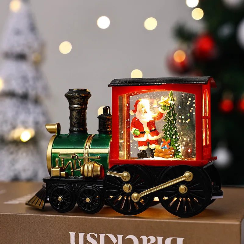 Christmas Train Ornaments Christmas Eve Decoration Lighting Train Box Crystal Ball Home Table Decoration