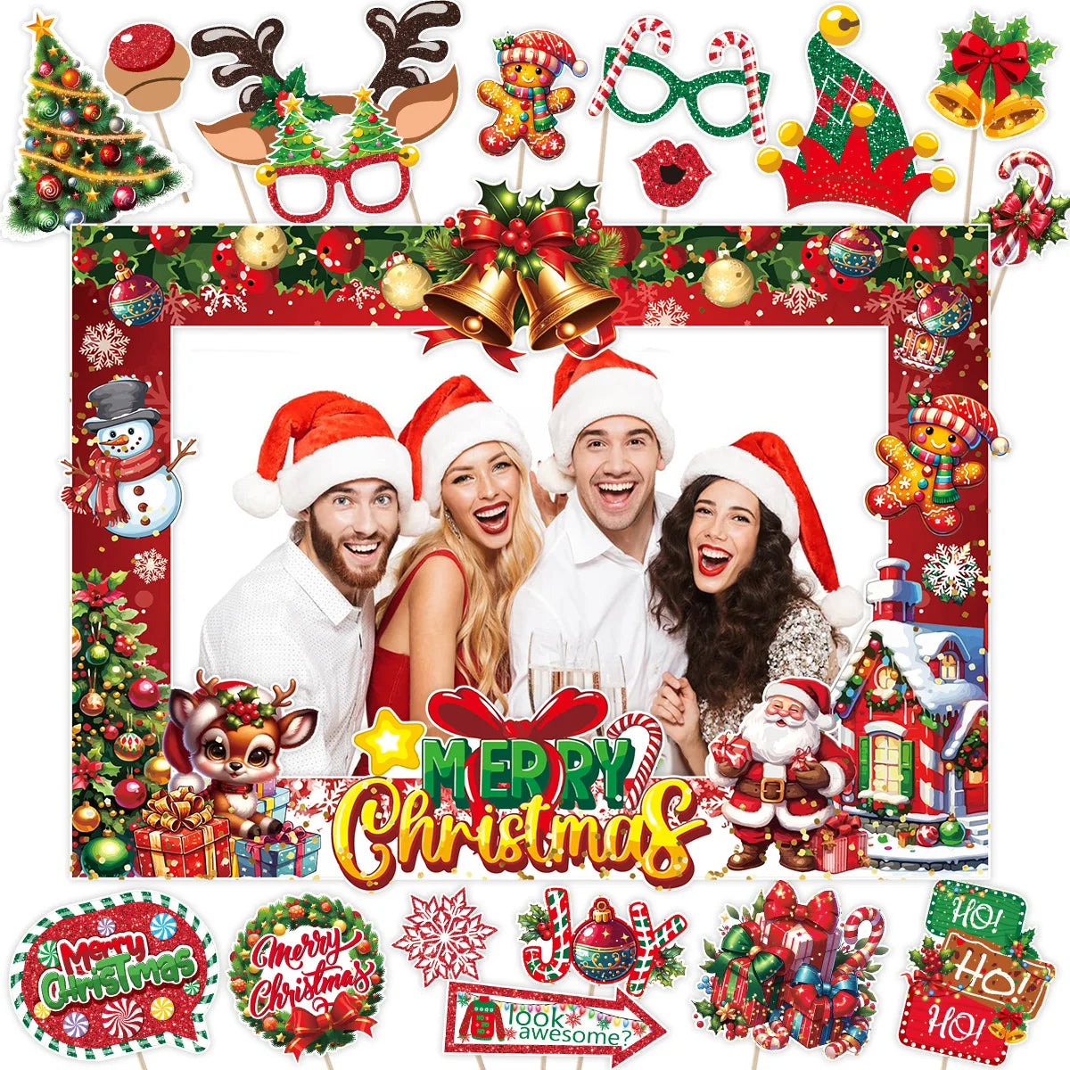 Merry Christmas Theme Paper Photo Booth | Photo Frame for Christmas New Year Party Decor