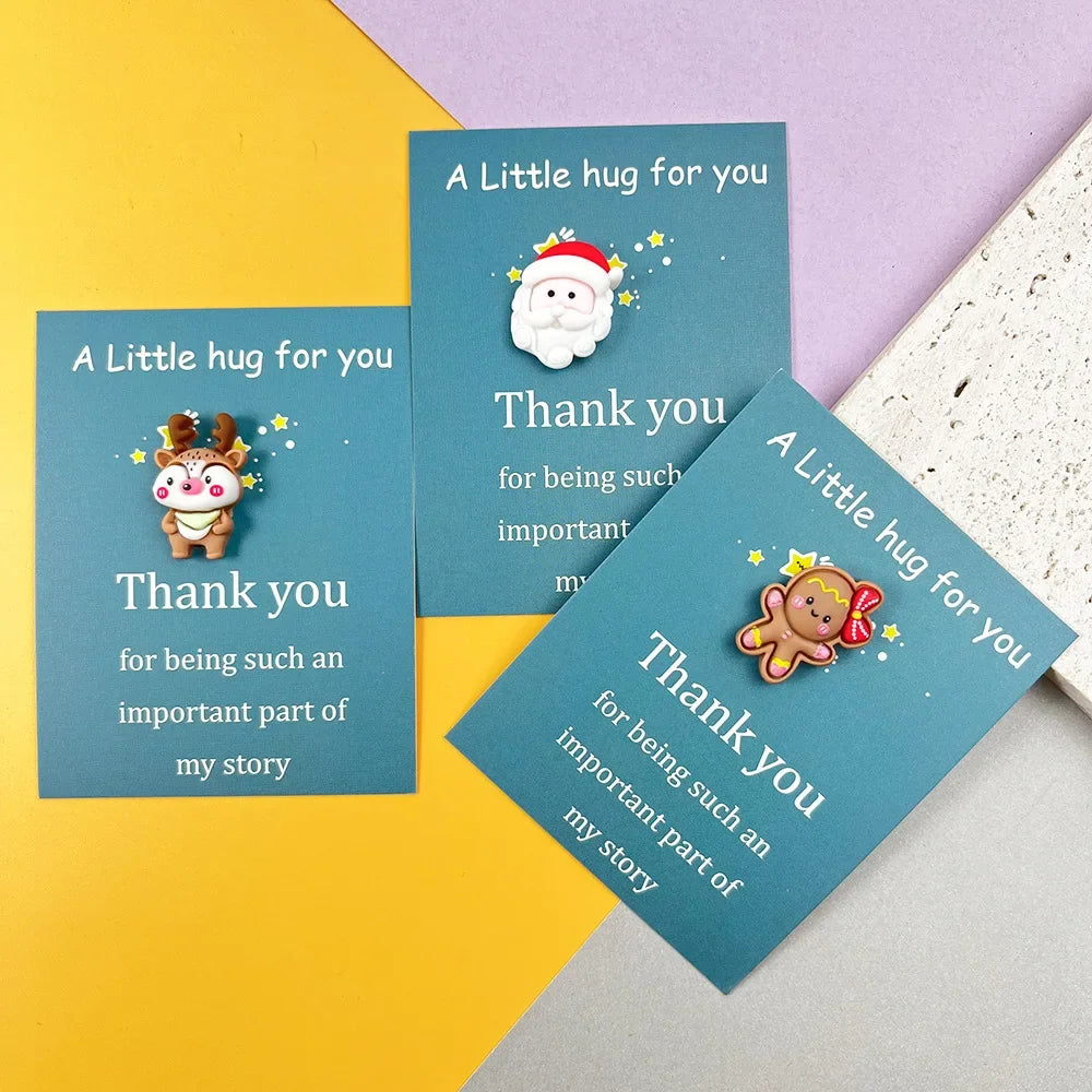 Christmas Thank You Card with Cute Resin Ornament Santa Claus, Snowman, Tree Ginger Man | Marry Christmas Greeting Cards Gift