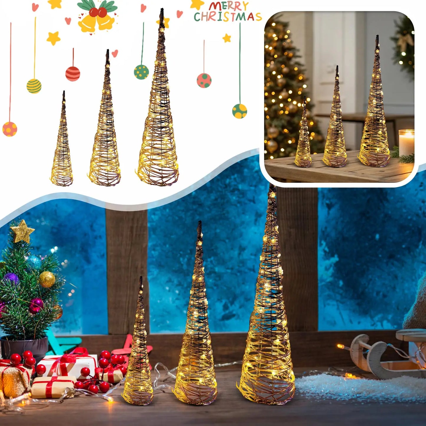 Christmas Ornaments With LED Light Tree Decorations