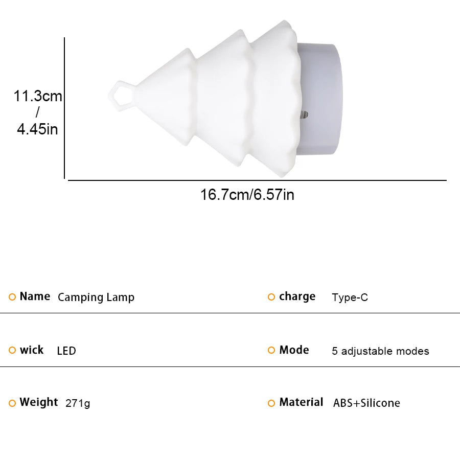 Christmas LED Tree Lamp Silicone Sleep Lamp Lighted with 10M Storable String Light 1800mAh USB-Rechargeable with Hook for Kids