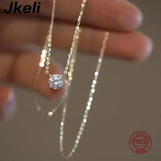 Pure silver 18k gold pendant Multi-functional single diamond necklace with six claws Zircon