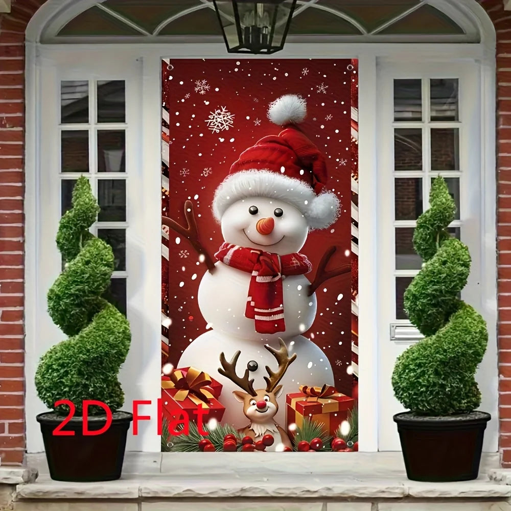 Christmas snowman and reindeer door curtain