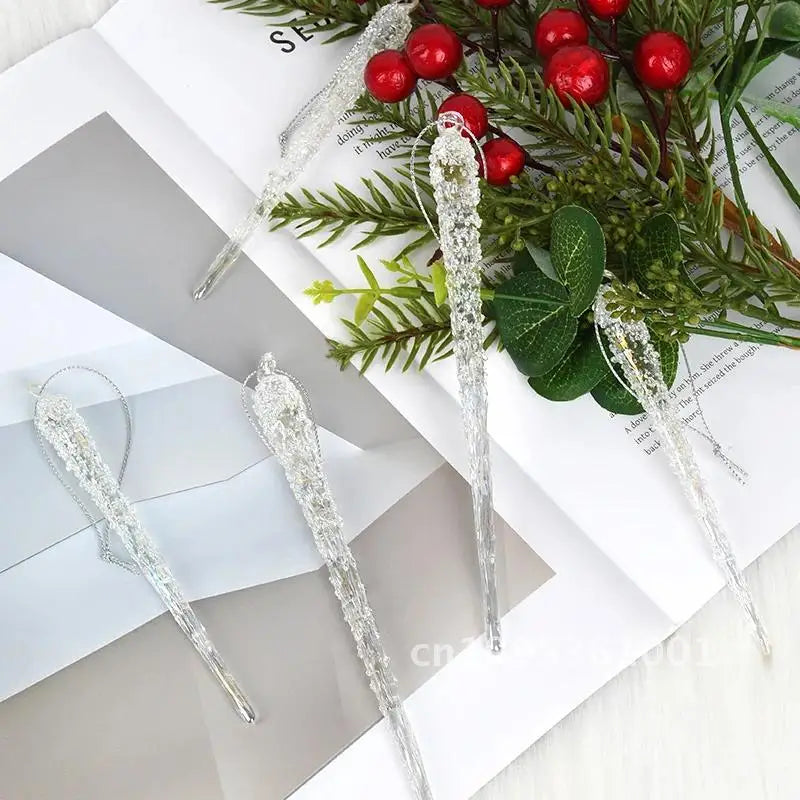 Christmas ornaments, Set clear glass, ice strip decorations