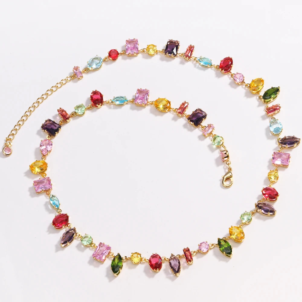 18K Gold Plated Colourful Crystal Zircon Necklace