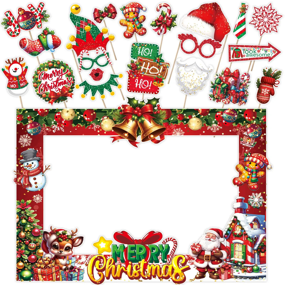Merry Christmas Theme Paper Photo Booth | Photo Frame for Christmas New Year Party Decor