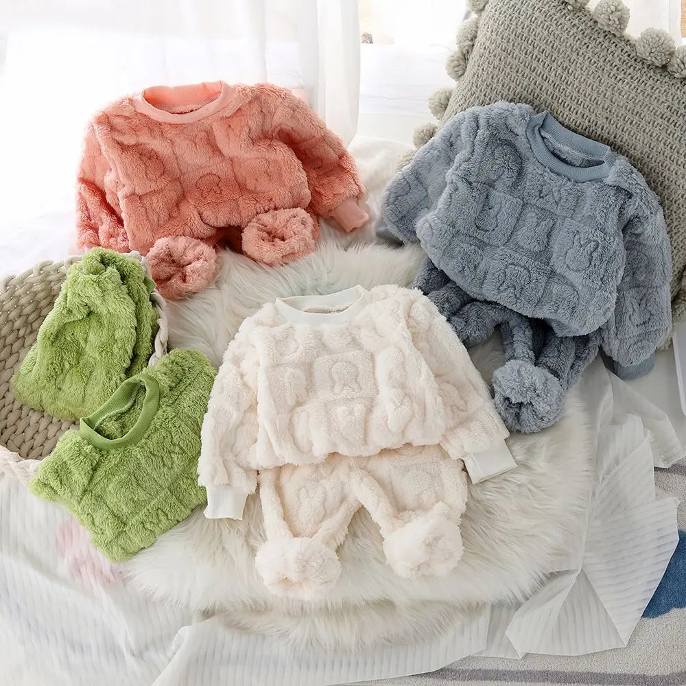 Kids Pyjama Sets 2 Piece Warm Cozy Sleepwear