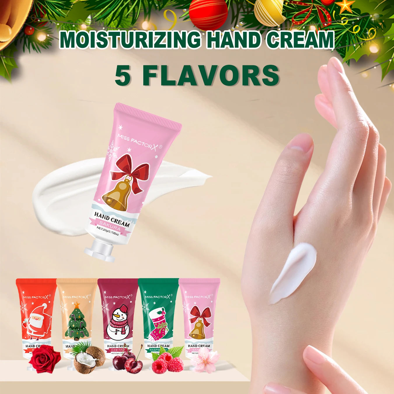 Christmas assembly gift set | 20 sets, including balm, hand cream, lipstick, red gauze bag, Christmas tree and thank you card