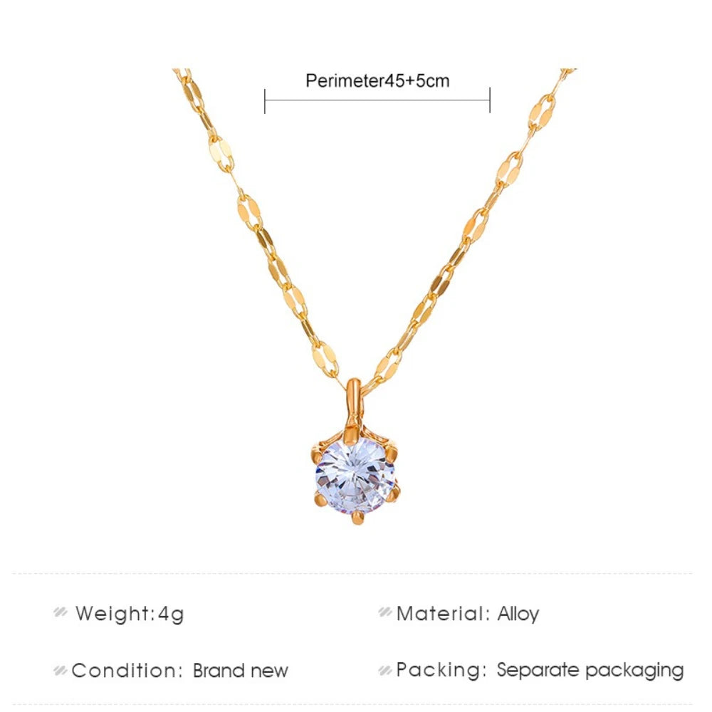Luxurious Six Claw Set Crystal Pendant Necklace