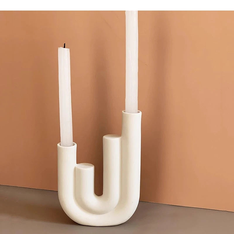 Pure White Geometric Ceramic Candle Holder