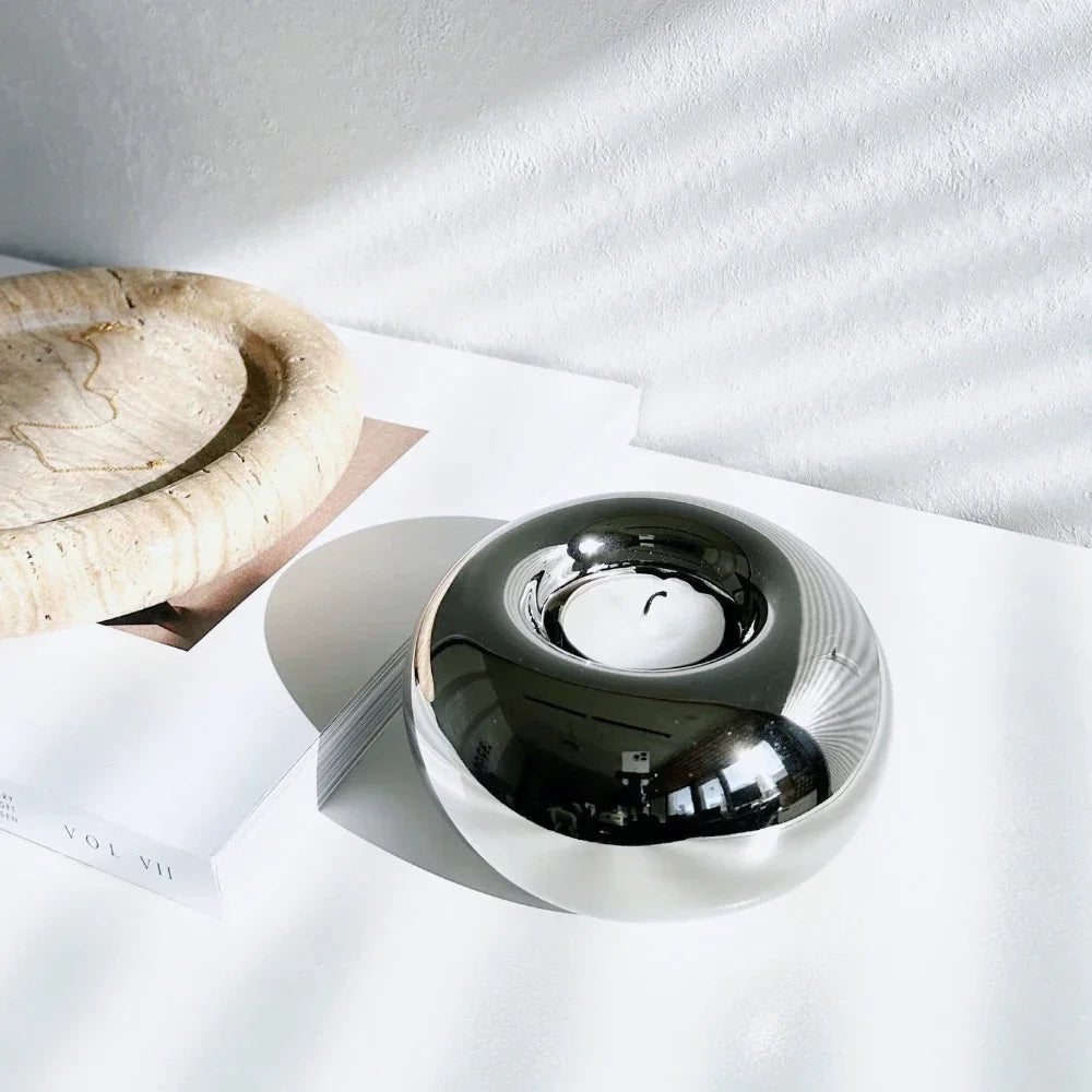 Ceramics Candle Holder Circular Silvery Candlestick