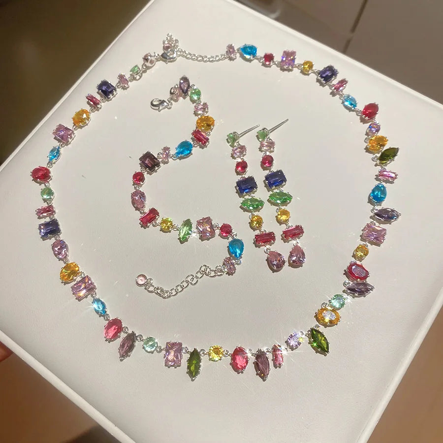 18K Gold Plated Colourful Crystal Zircon Necklace