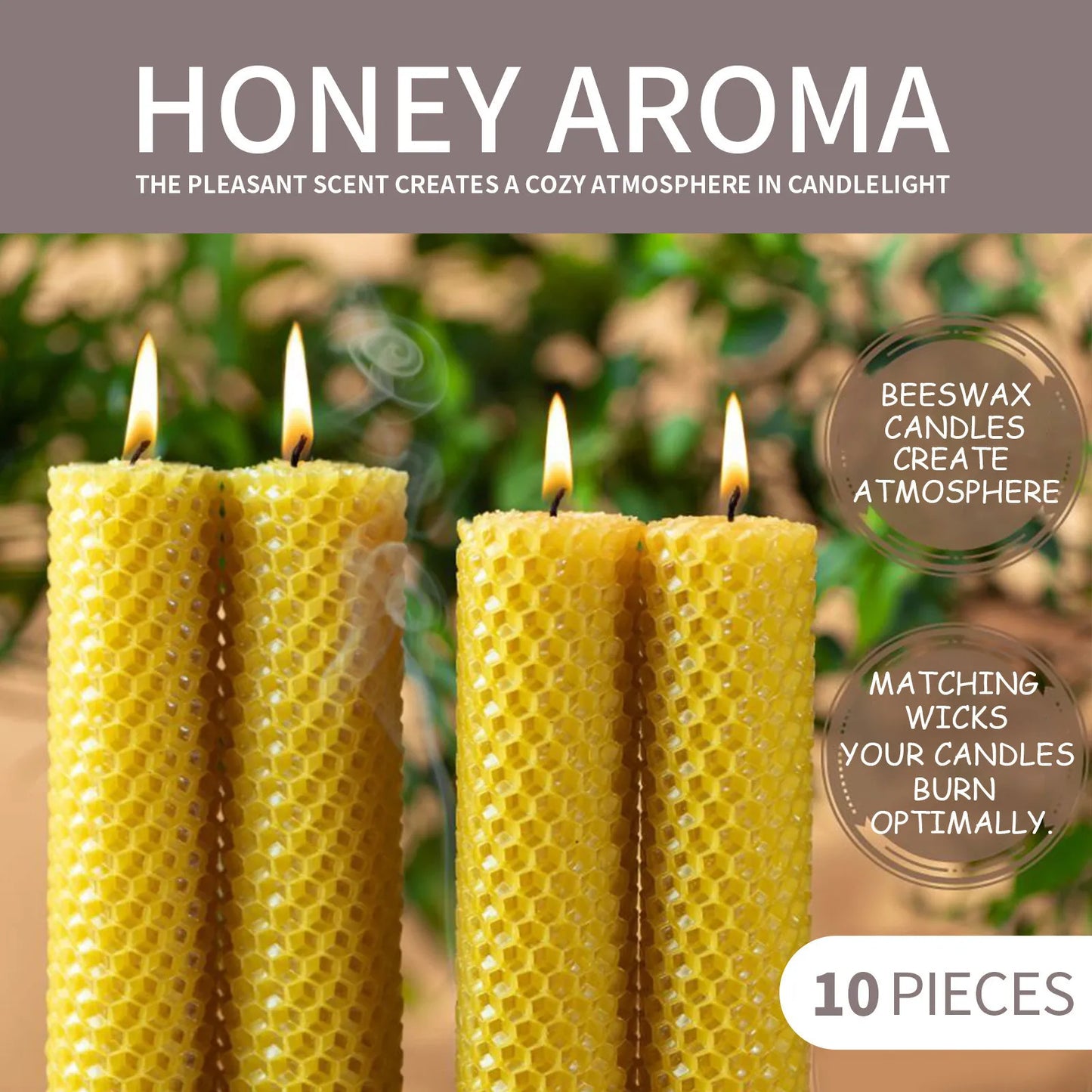 10pcs Natural Beeswax Candles Handmade | No Fragrance