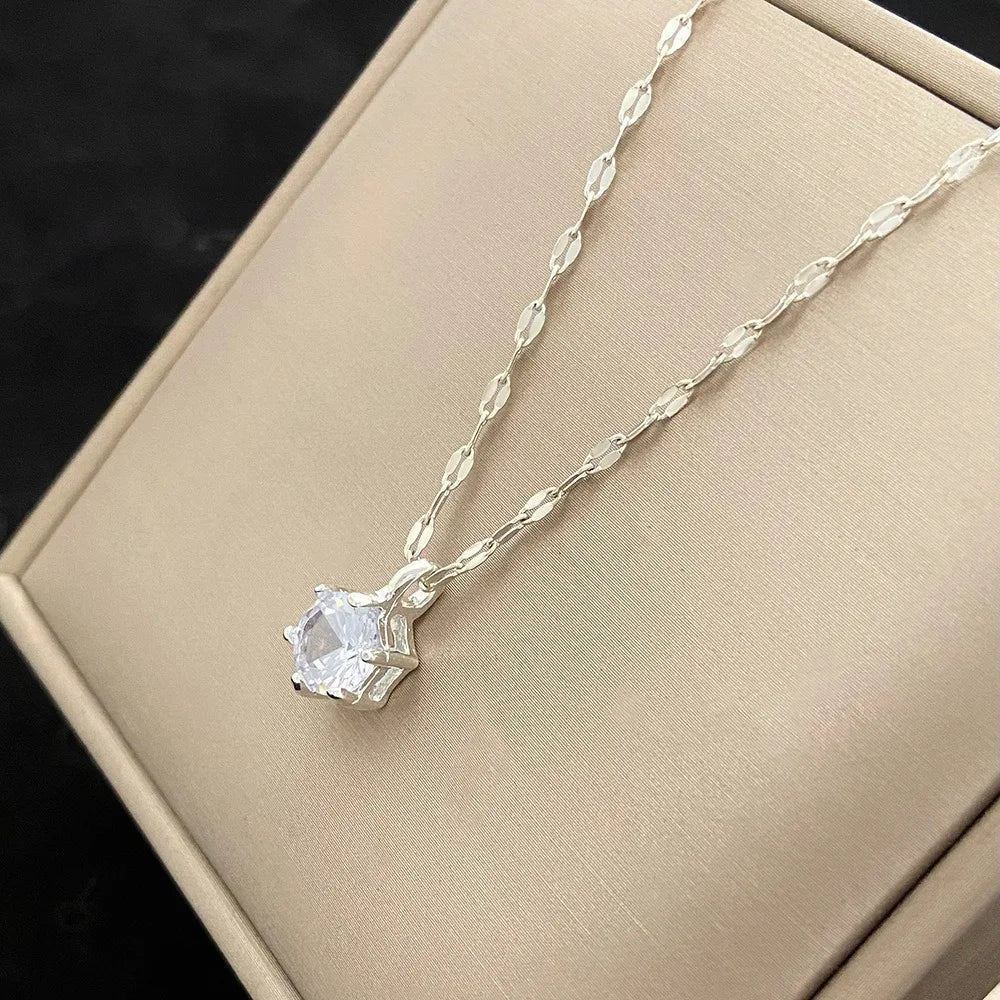 Luxurious Six Claw Set Crystal Pendant Necklace