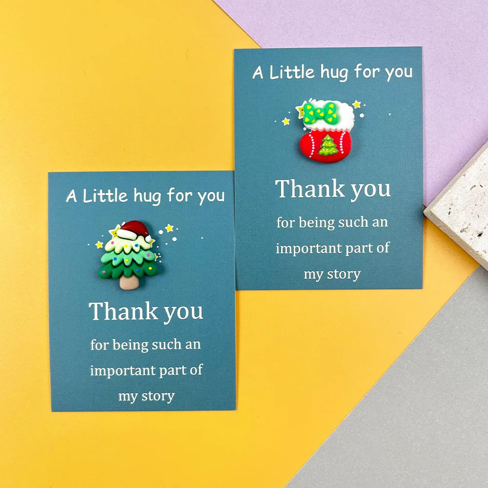 Christmas Thank You Card with Cute Resin Ornament Santa Claus, Snowman, Tree Ginger Man | Marry Christmas Greeting Cards Gift