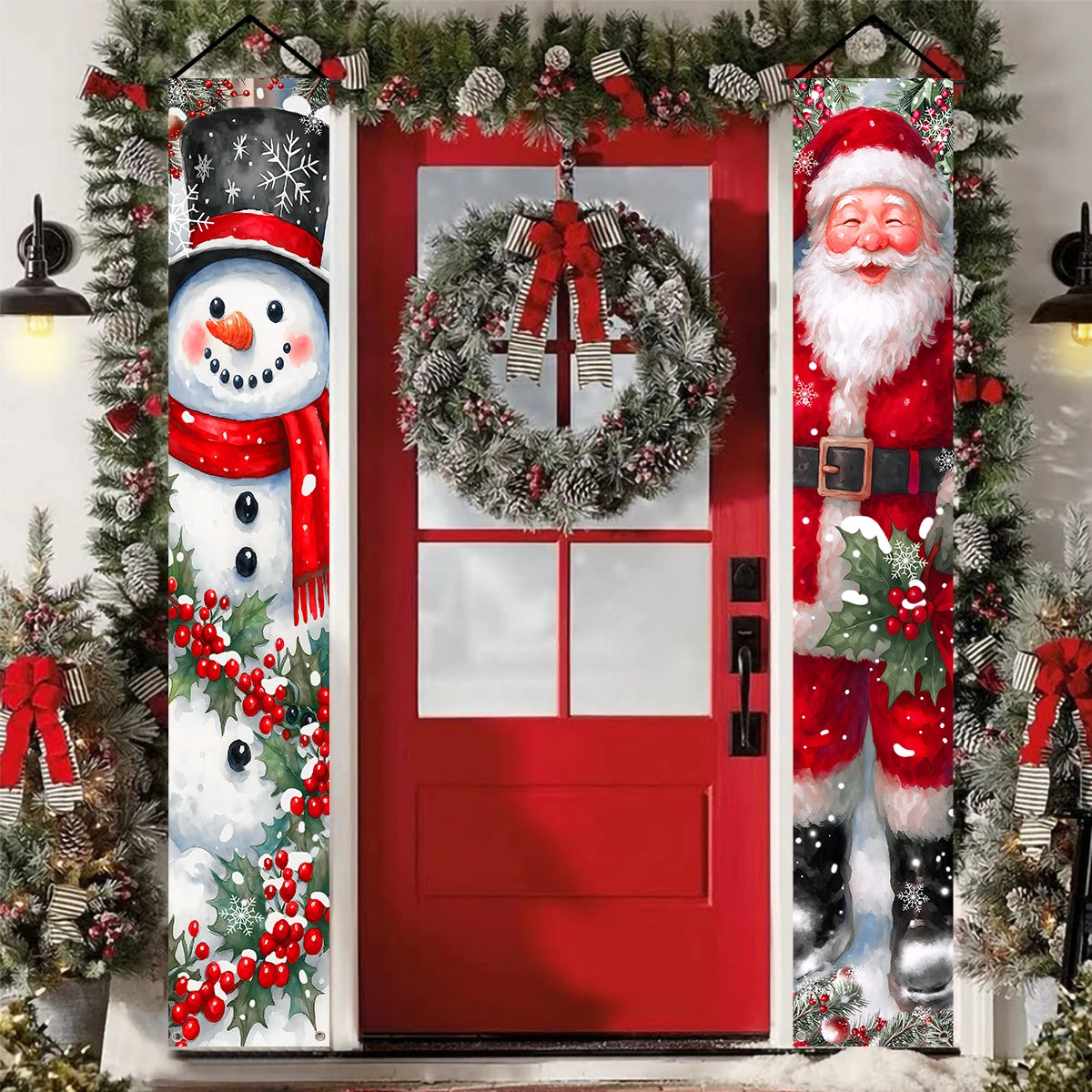 Christmas Santa Claus Snowman Door Couplet