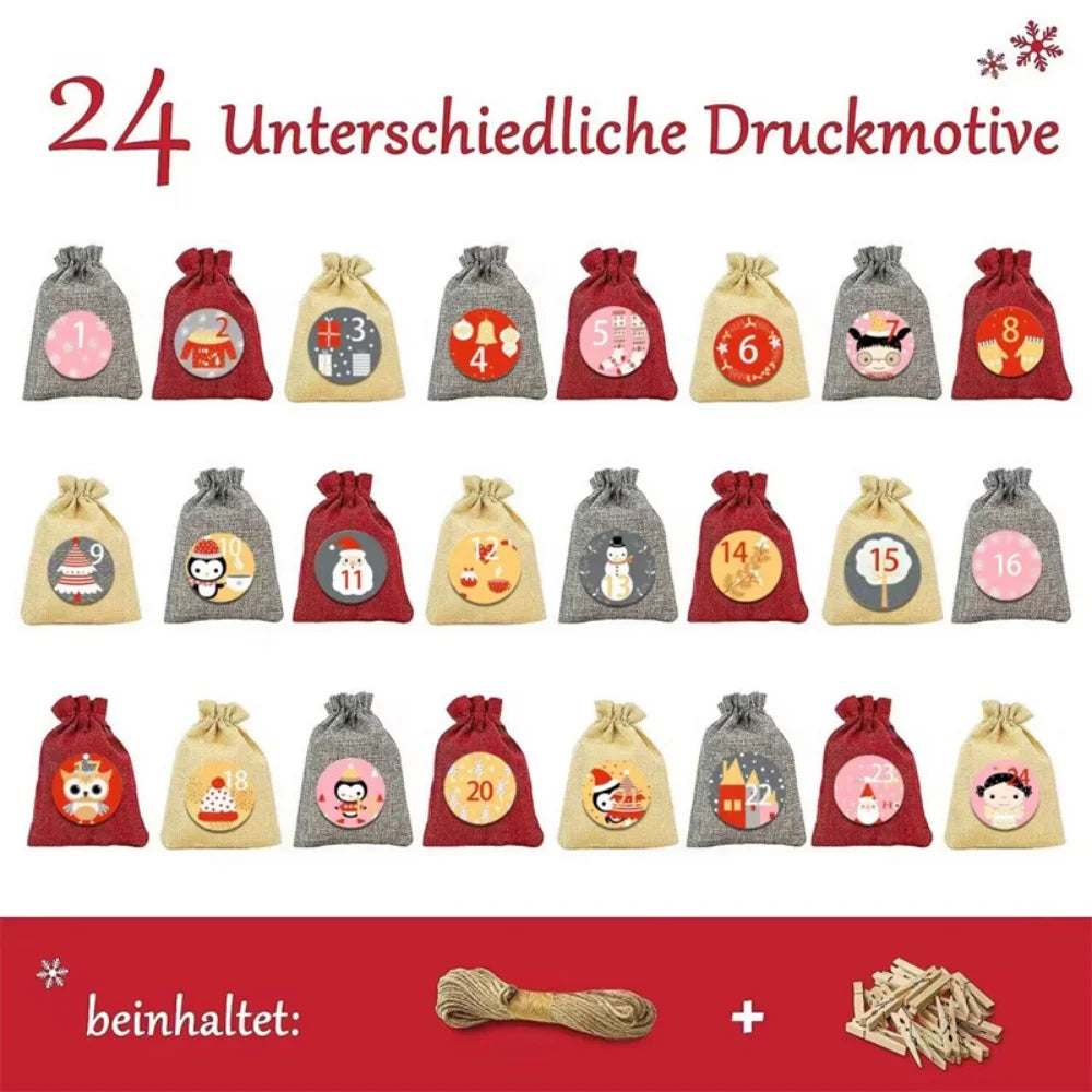 Christmas Calendar To Fill Yourself | 24 Set Gift Bags For Children