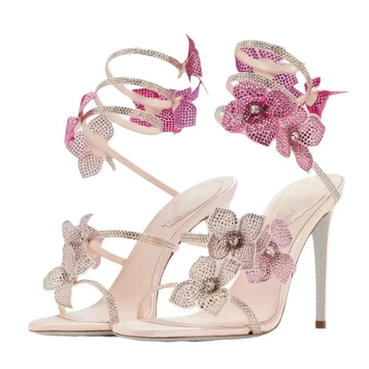 CRYSTAL Flower Thin High Heels