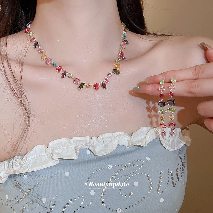 18K Gold Plated Colourful Crystal Zircon Necklace