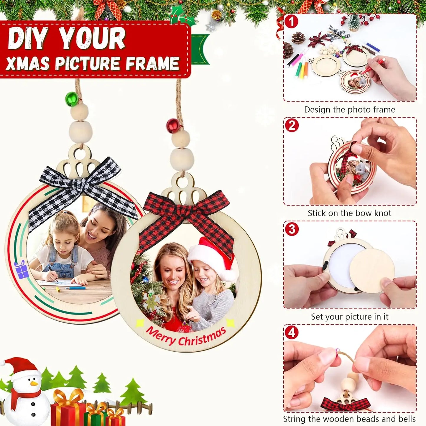 Christmas picture frame decorations | DIY wooden | photo decorations | unfinished personalized hanging Christmas decorations