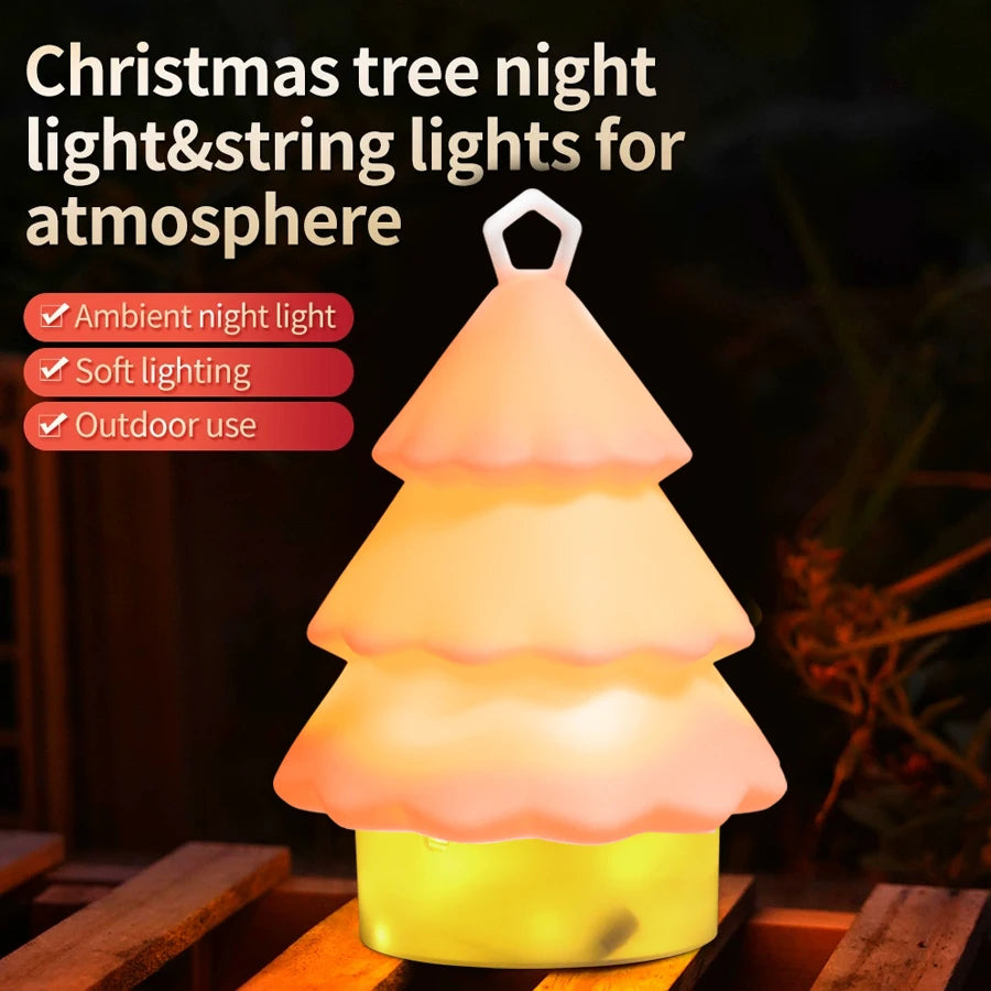 Christmas LED Tree Lamp Silicone Sleep Lamp Lighted with 10M Storable String Light 1800mAh USB-Rechargeable with Hook for Kids