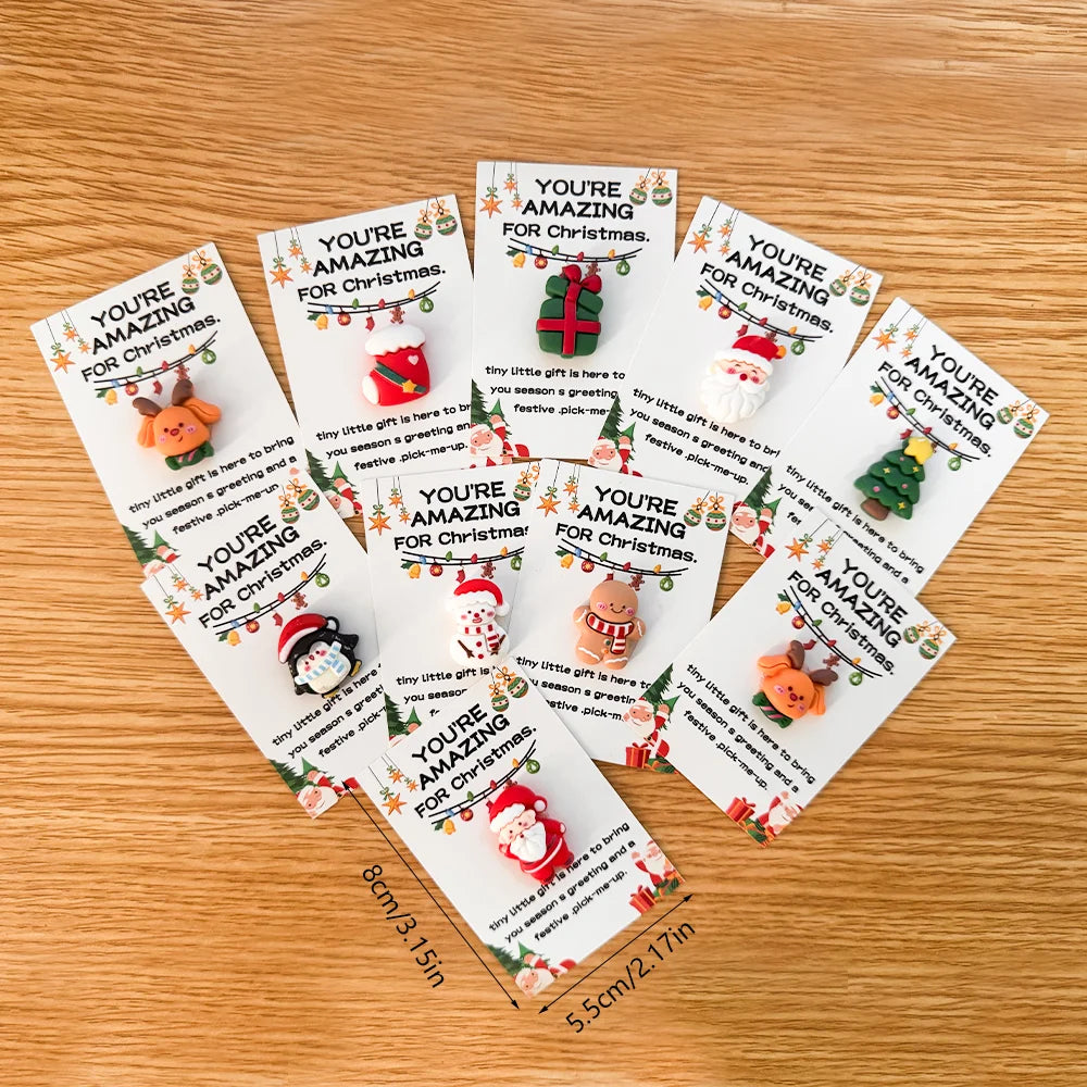 10/40pcs Christmas Mini Hug Cards with Resin Charms - Santa, Stockings - Perfect for Holiday Encouragement & Emotional Support