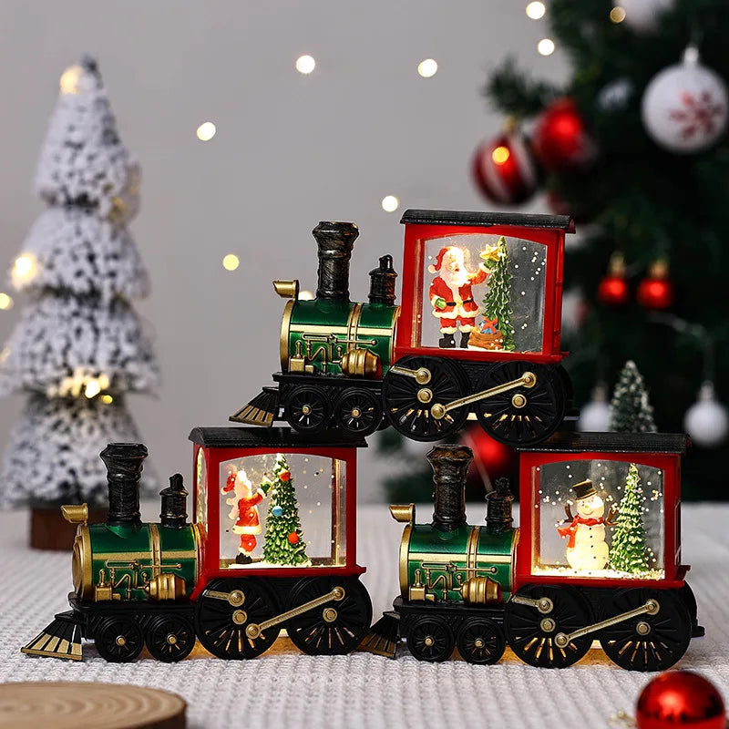 Christmas Train Ornaments Christmas Eve Decoration Lighting Train Box Crystal Ball Home Table Decoration