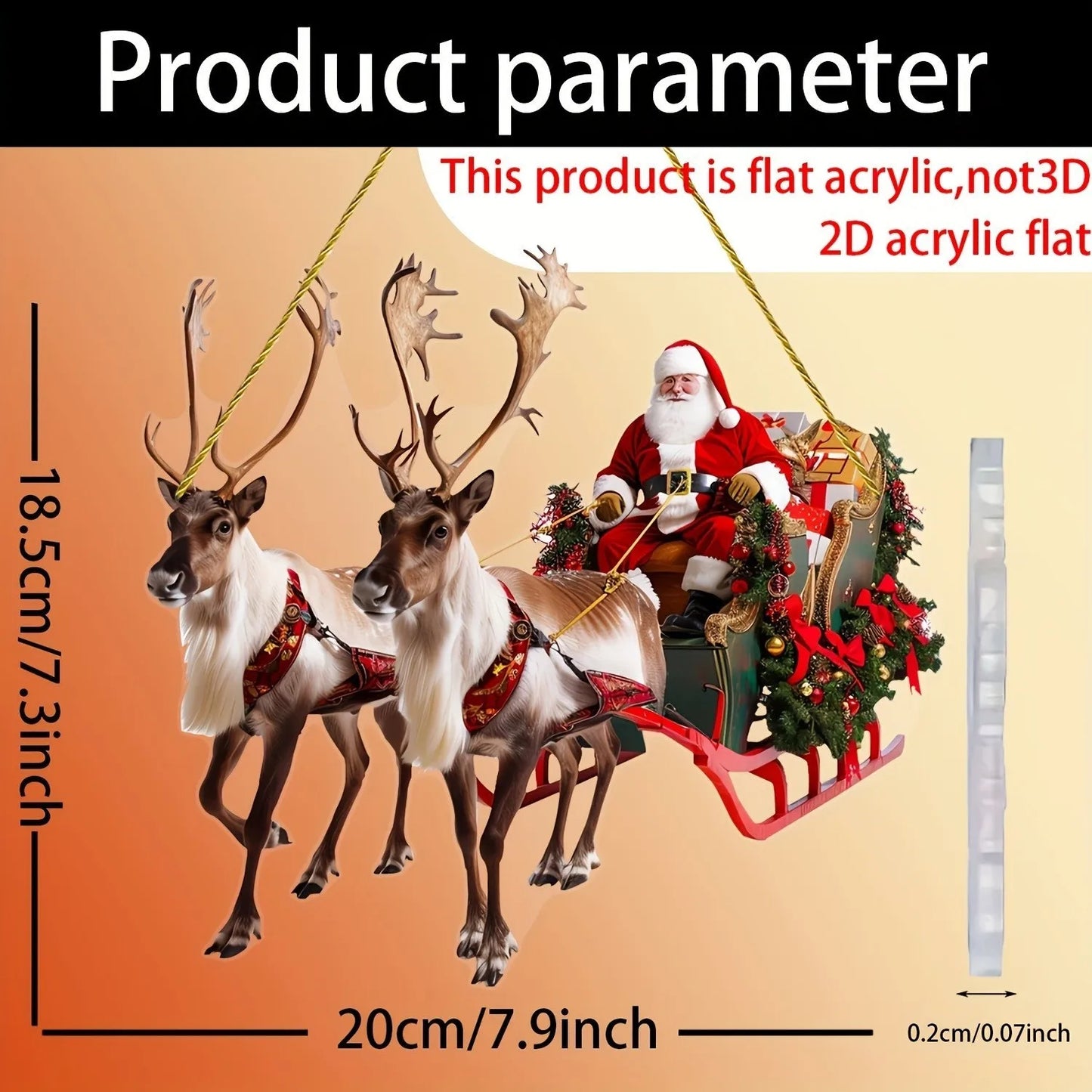Christmas Reindeer Sleigh Santa Figurine 2D | Acrylic Christmas Santa Claus on Sleigh Decoration