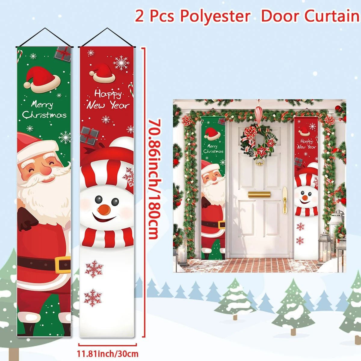 Christmas Santa Claus Snowman Door Couplet