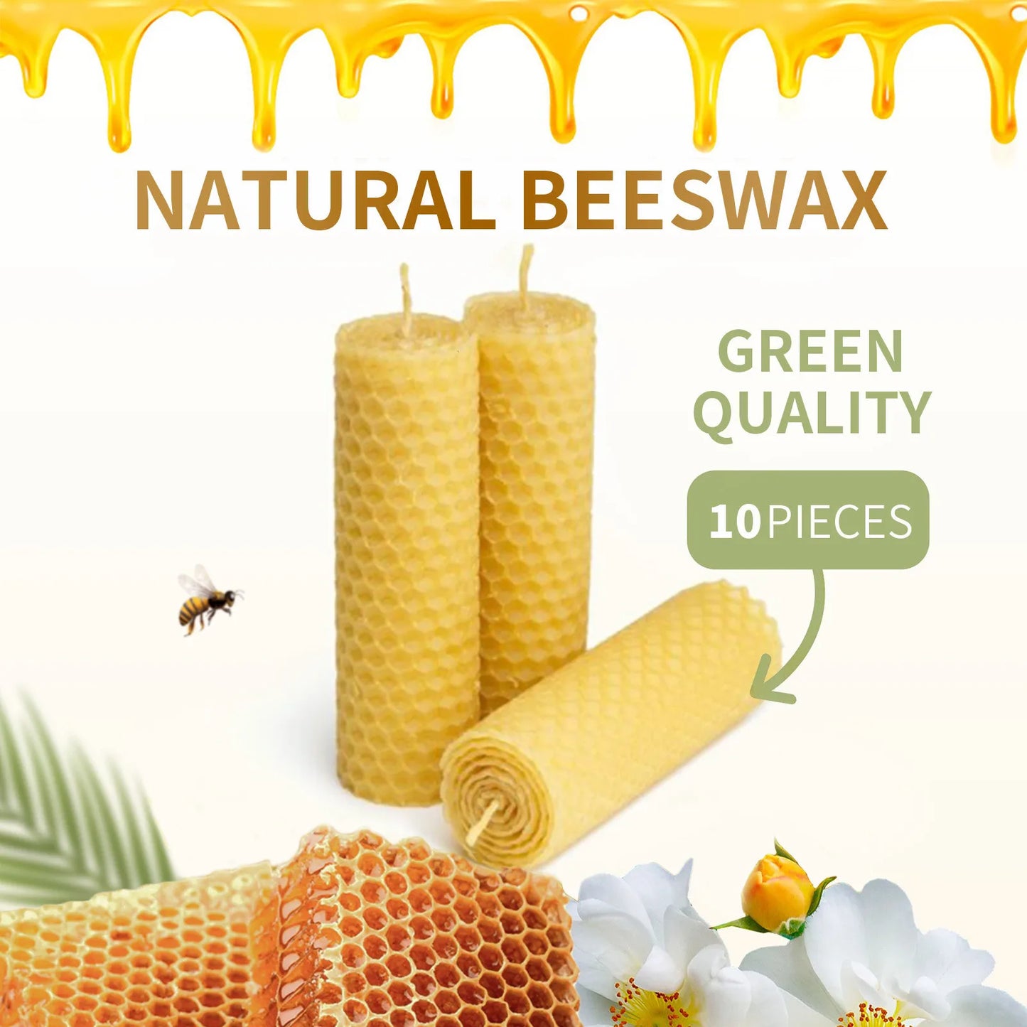 10pcs Natural Beeswax Candles Handmade | No Fragrance