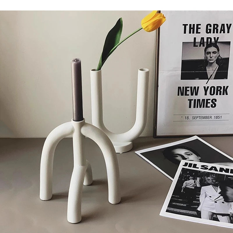 Pure White Geometric Ceramic Candle Holder