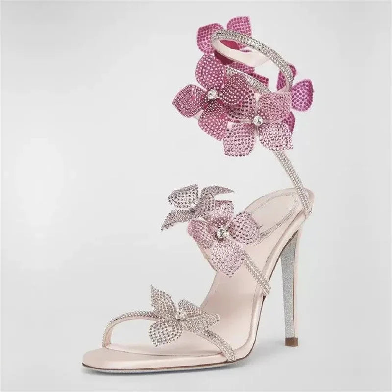CRYSTAL Flower Thin High Heels