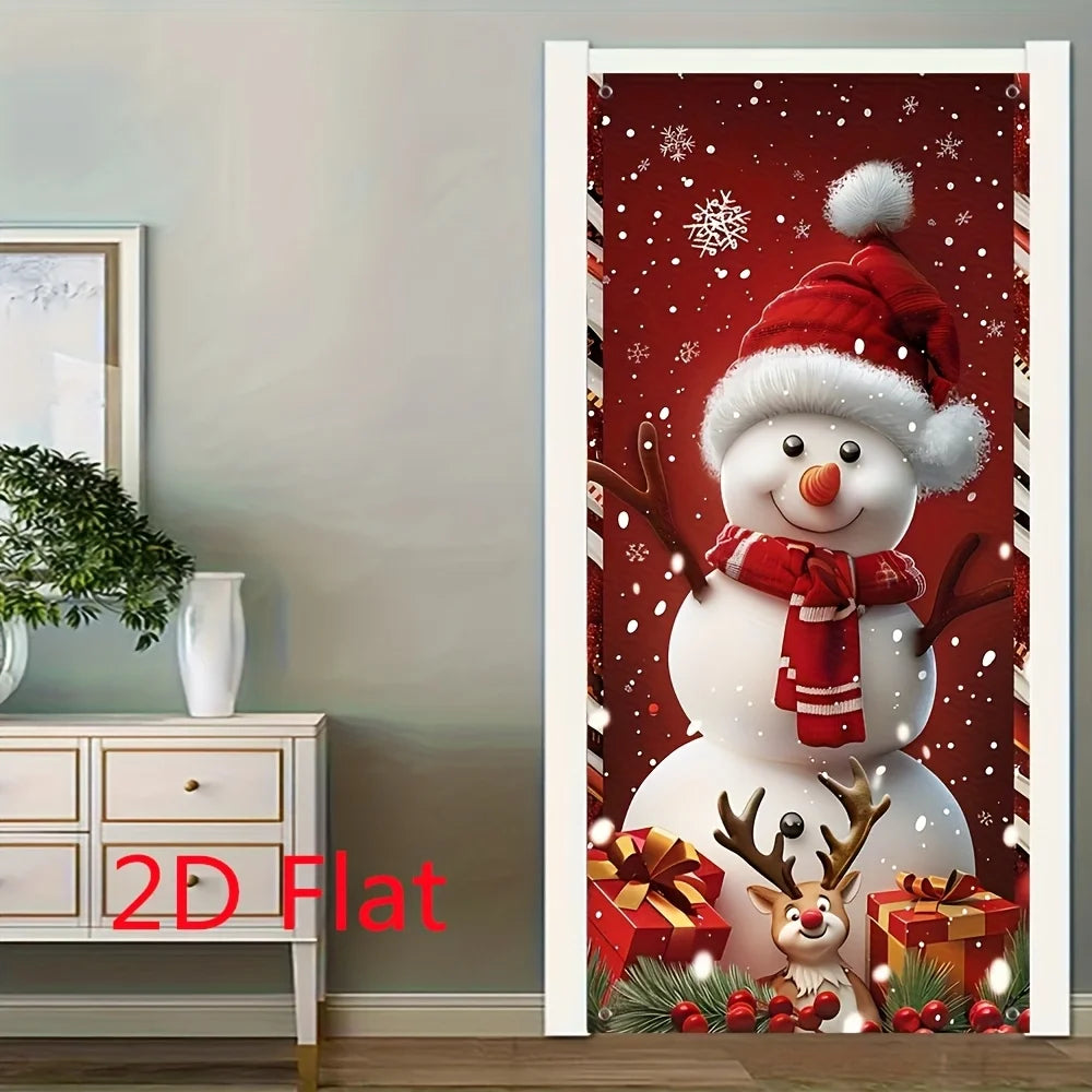 Christmas snowman and reindeer door curtain
