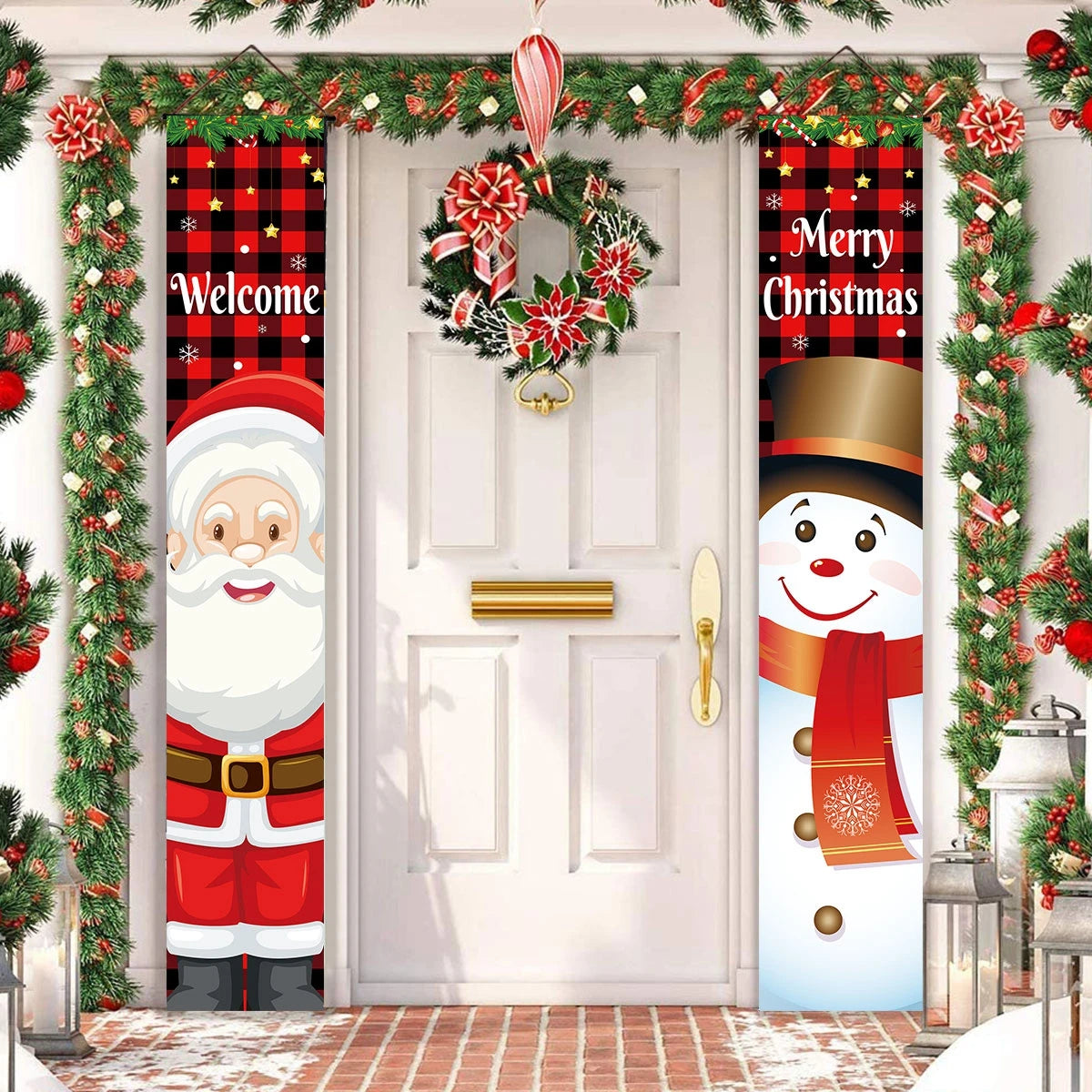 Christmas Santa Claus Snowman Door Couplet